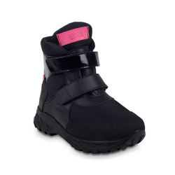 TW-562 (цв.2-черный/розовый) Ботинки (кожа + текстиль, велкро, неубивайка)